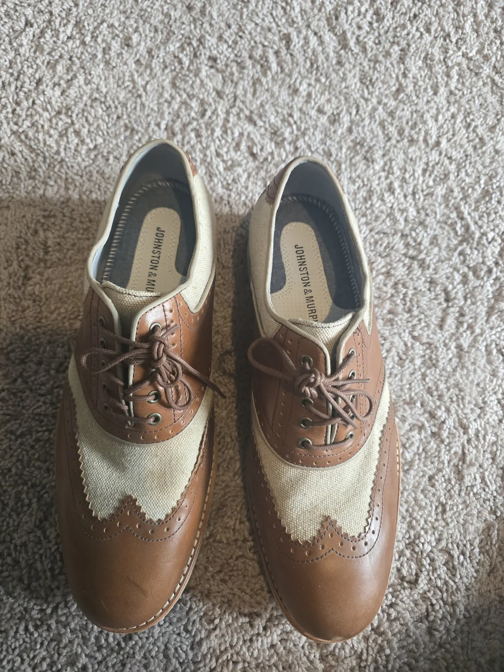 Johnston & Murphy Tan Brown and Cream Wingtip Derbys